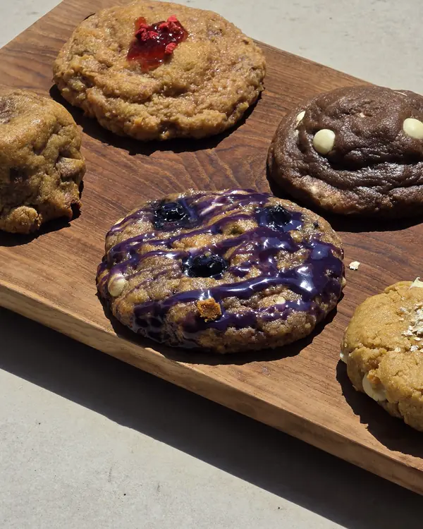 Joycha soft cookies on a wooden board