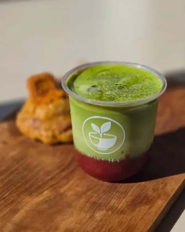 A layered strawberry matcha